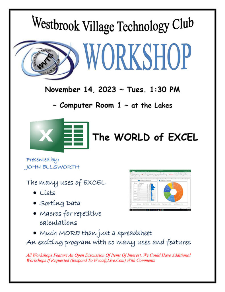 Excel Workshop - Westbrook Village Association